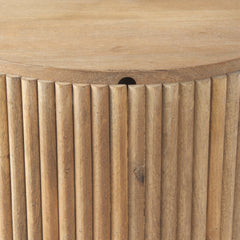 Terra Light Brown Wood Fluted Round Side Table