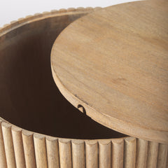 Terra Light Brown Wood Fluted Round Side Table