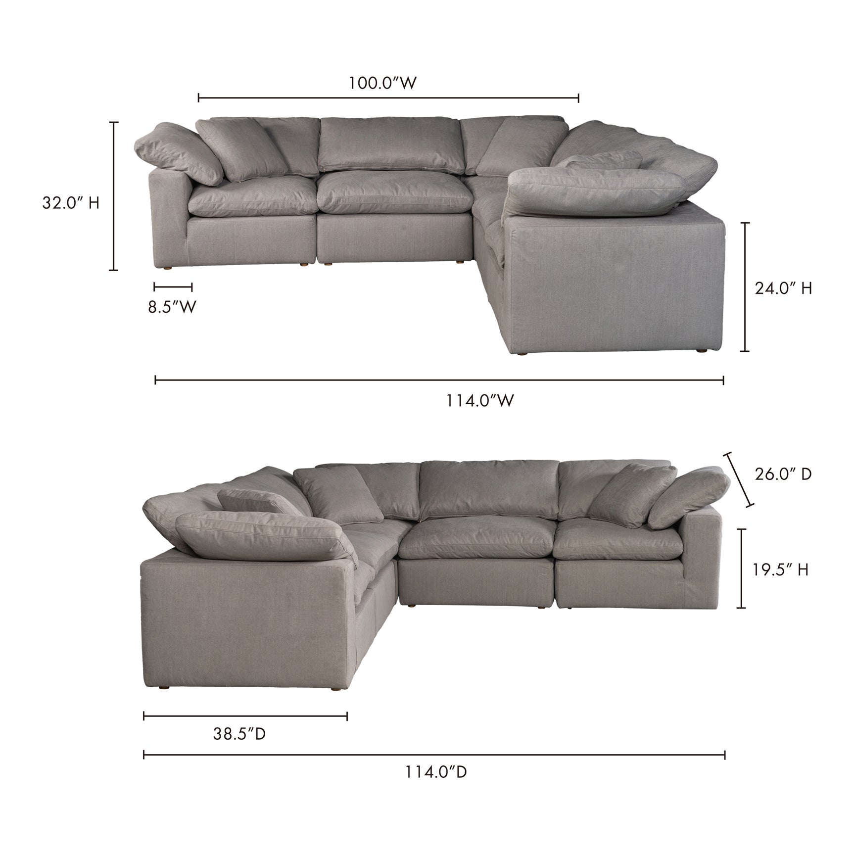 Terra Light Grey Condo Classic L Shaped Modular Sectional - Ornate Home