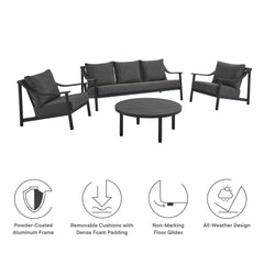 Terrace Carbon Graphite 4-Piece Outdoor Patio Aluminum Furniture Set - Ornate Home
