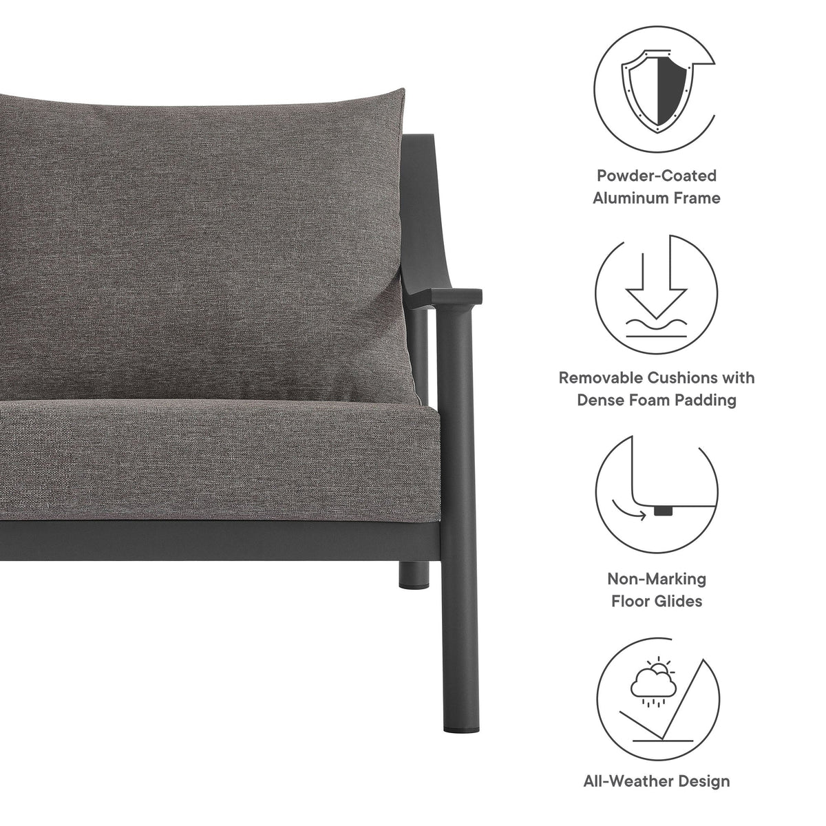 Terrace Carbon Graphite Outdoor Patio Aluminum Accent Armchair - Ornate Home