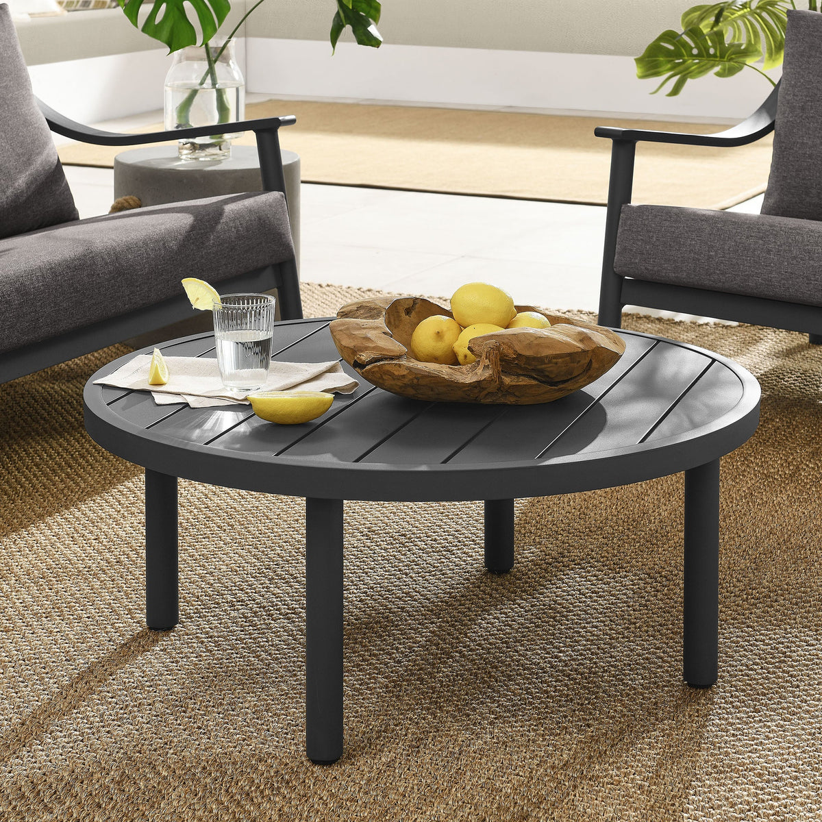 Terrace Graphite 35" Outdoor Patio Aluminum Round Coffee Table - Ornate Home