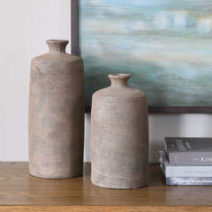 Terrene Brown Clay Vases (Set of 2) - Ornate Home