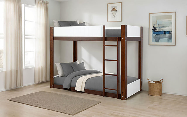 Terri White/Dark Cherry Twin/Twin Bunk Bed+Mattress - Ornate Home