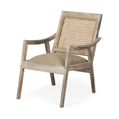 Teryn Cream/Natural Linen Seat and Wooden Base with Mesh Back Accent Chair - Ornate Home