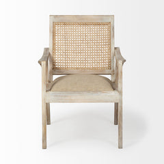 Teryn Cream/Natural Linen Seat and Wooden Base with Mesh Back Accent Chair - Ornate Home