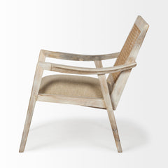 Teryn Cream/Natural Linen Seat and Wooden Base with Mesh Back Accent Chair - Ornate Home