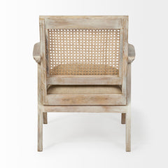 Teryn Cream/Natural Linen Seat and Wooden Base with Mesh Back Accent Chair - Ornate Home
