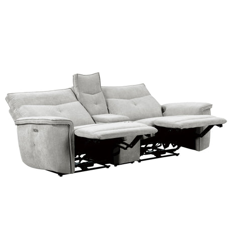 Tesoro Mist Gray Power Double Reclining Loveseat - Ornate Home