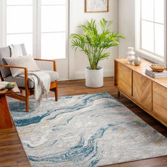 Tess Silver Blue Marble Area Rug - Clearance - Ornate Home