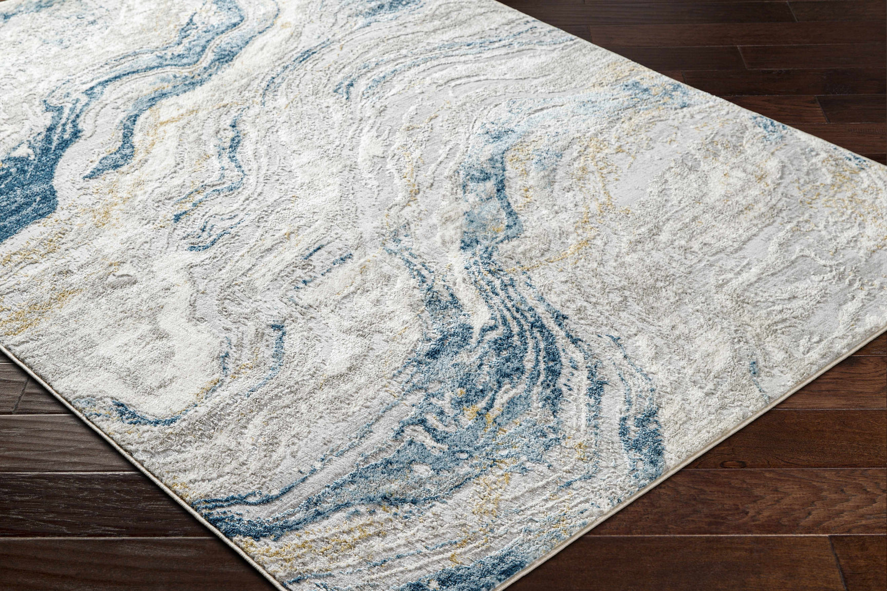 Tess Silver Blue Marble Area Rug - Clearance - Ornate Home