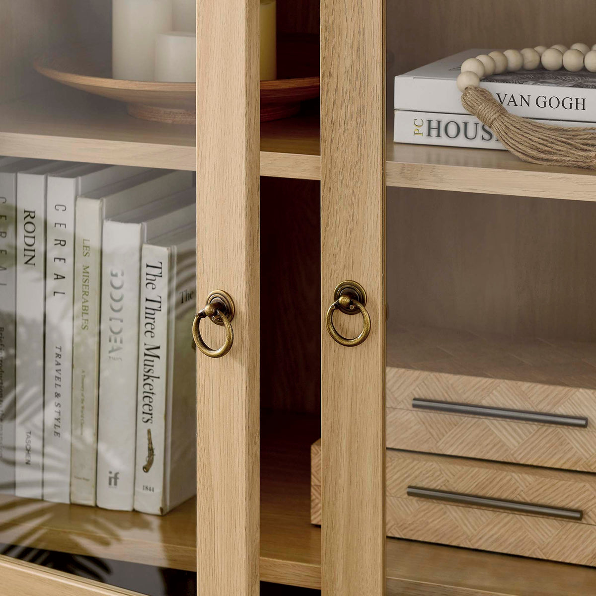 Tessa Oak Tall Arched Storage Display Cabinet - Ornate Home