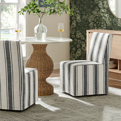 Tessera Black Stripe Striped Slipcovered Dining Side Chair - Ornate Home