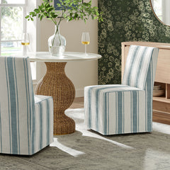 Tessera Blue Stripe Striped Slipcovered Dining Side Chair - Ornate Home