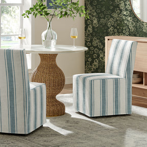 Tessera Blue Stripe Striped Slipcovered Dining Side Chair - Ornate Home