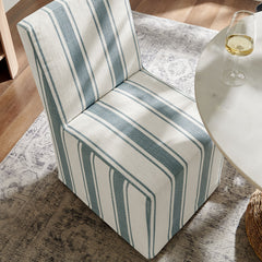 Tessera Blue Stripe Striped Slipcovered Dining Side Chair - Ornate Home