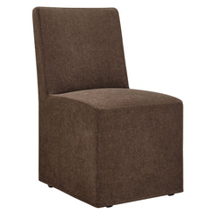 Tessera Cocoa Upholstered Linen-Blend Slipcovered Dining Chair - Ornate Home