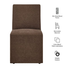 Tessera Cocoa Upholstered Linen-Blend Slipcovered Dining Chair - Ornate Home
