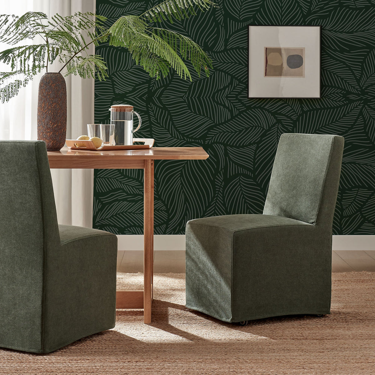 Tessera Sage Upholstered Linen-Blend Slipcovered Dining Chair - Ornate Home