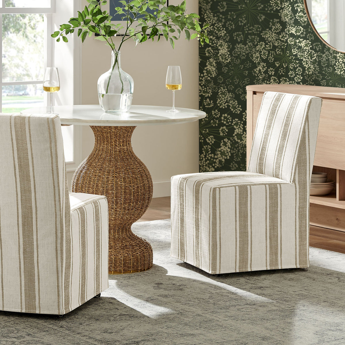 Tessera Tan Stripe Striped Slipcovered Dining Side Chair - Ornate Home