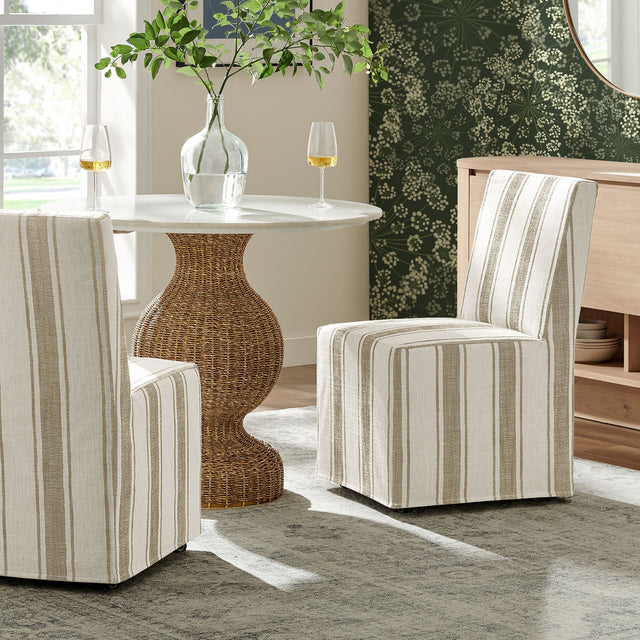 Tessera Tan Stripe Striped Slipcovered Dining Side Chair - Ornate Home
