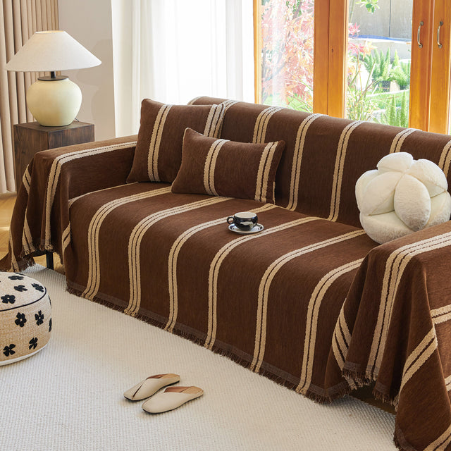 Textural Striped Chenille Sofa Covers, Boho Washable Decor Sofa Blankets Covers - Ornate Home