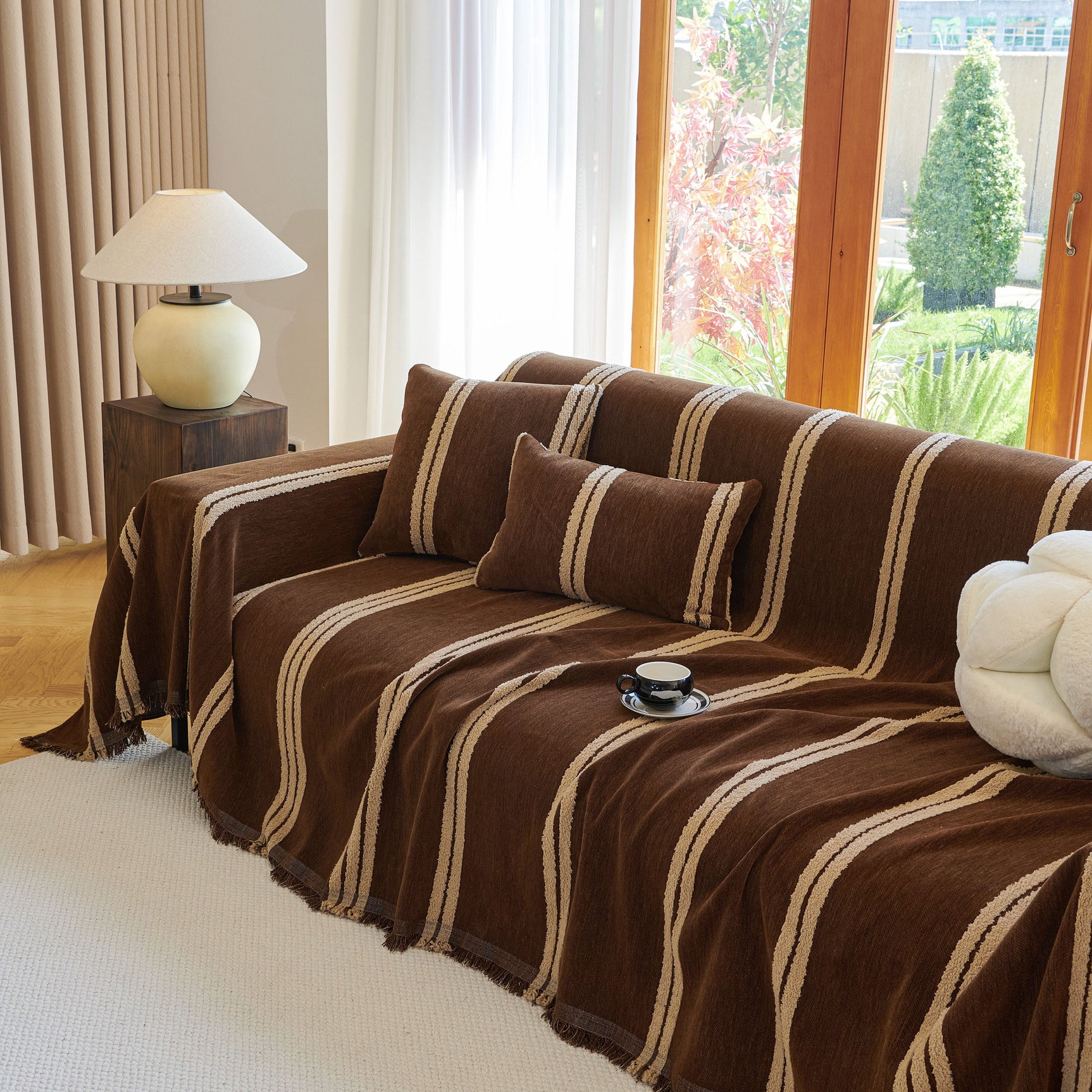 Textural Striped Chenille Sofa Covers, Boho Washable Decor Sofa Blankets Covers - Ornate Home