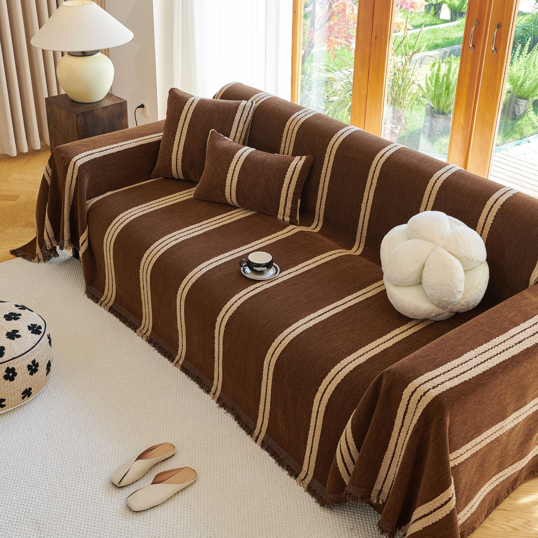 Textural Striped Chenille Sofa Covers, Boho Washable Decor Sofa Blankets Covers - Ornate Home