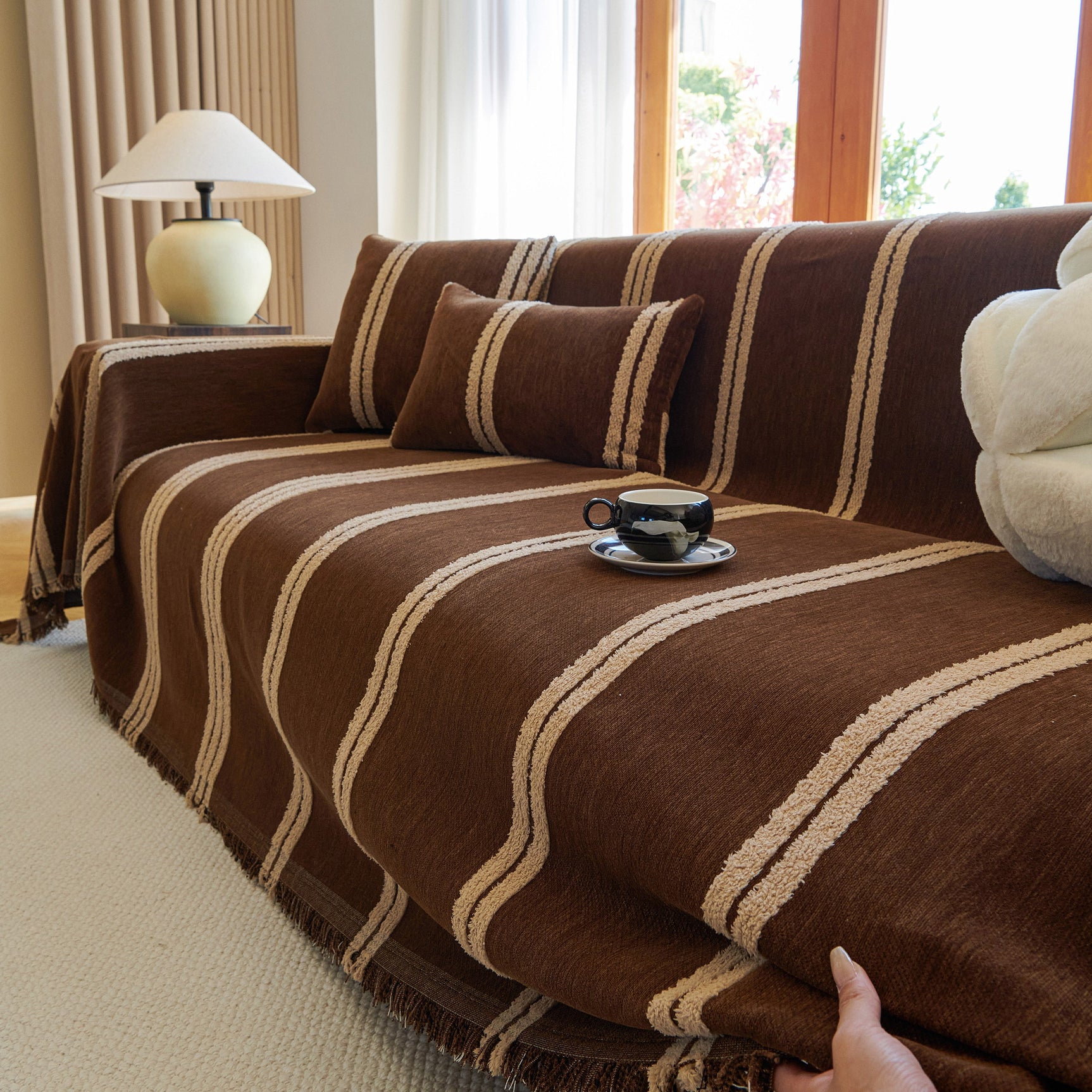 Textural Striped Chenille Sofa Covers, Boho Washable Decor Sofa Blankets Covers - Ornate Home