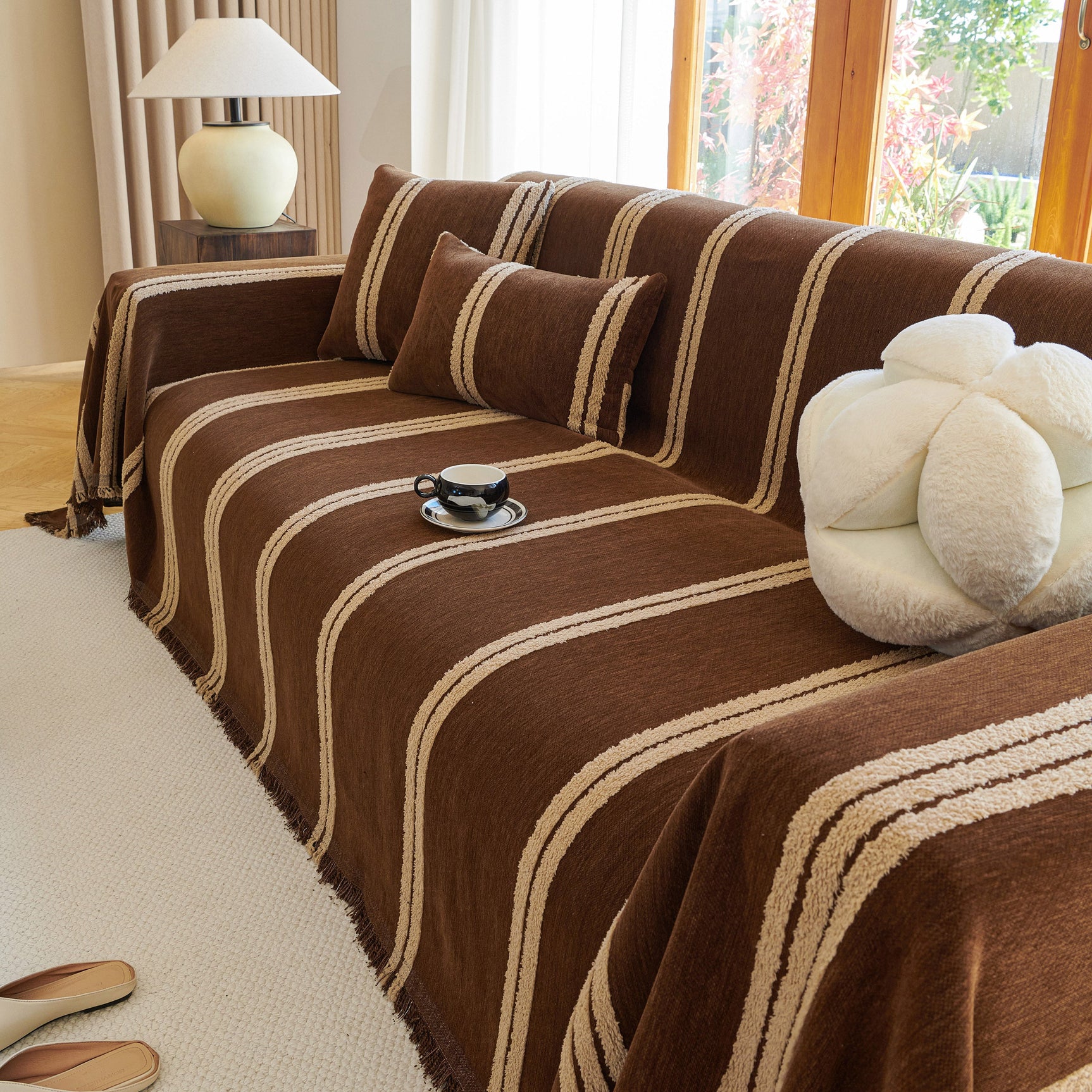 Textural Striped Chenille Sofa Covers, Boho Washable Decor Sofa Blankets Covers - Ornate Home