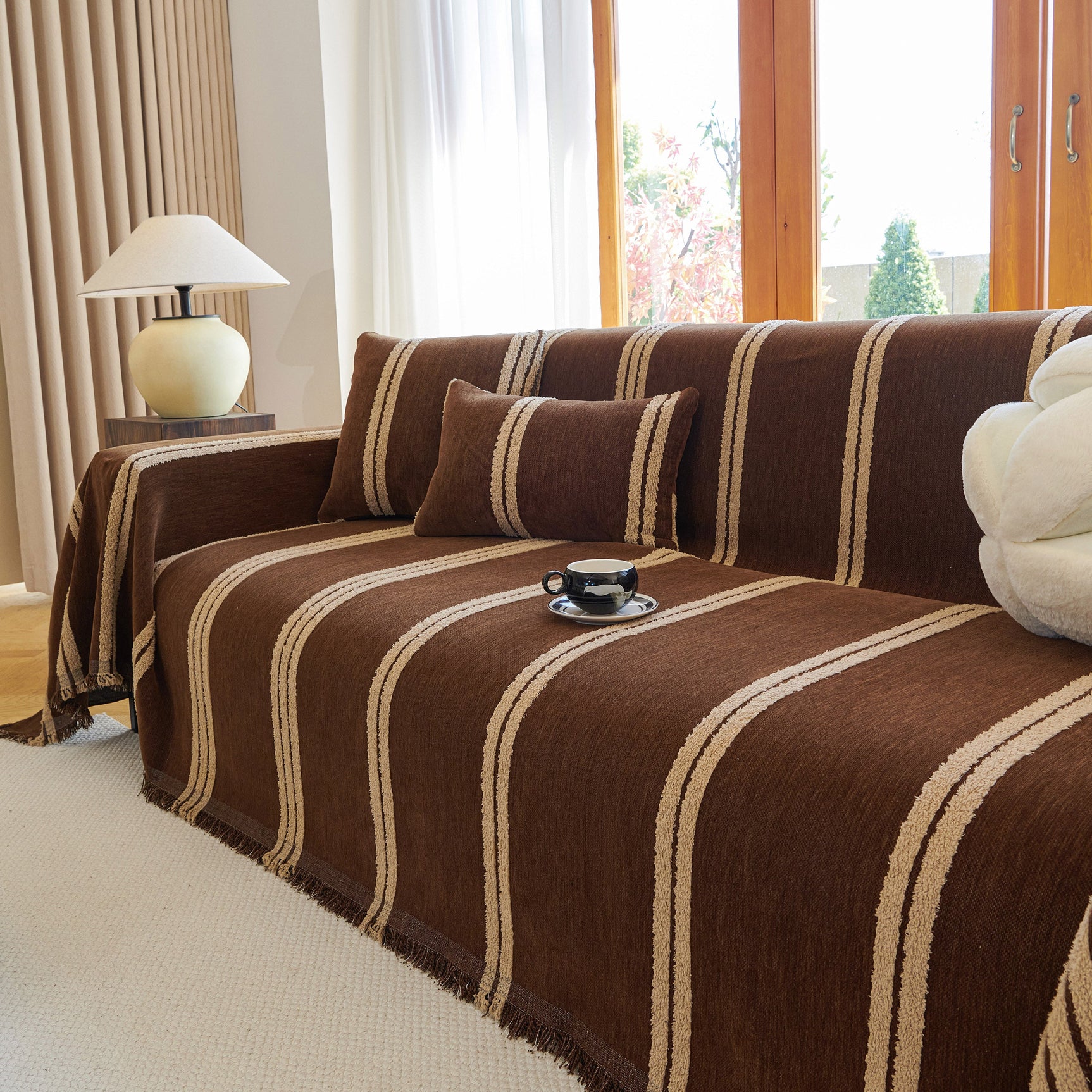 Textural Striped Chenille Sofa Covers, Boho Washable Decor Sofa Blankets Covers - Ornate Home