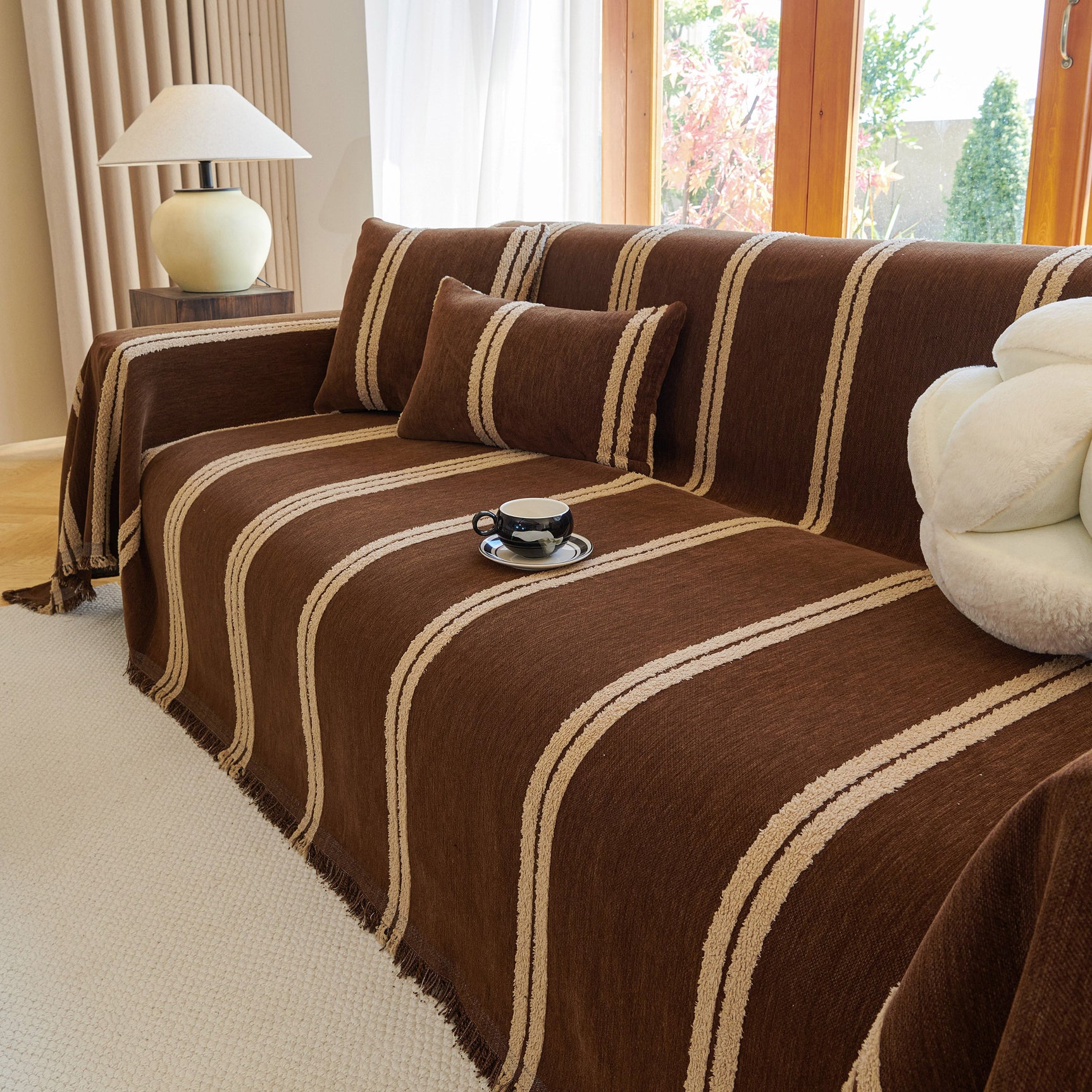 Textural Striped Chenille Sofa Covers, Boho Washable Decor Sofa Blankets Covers - Ornate Home