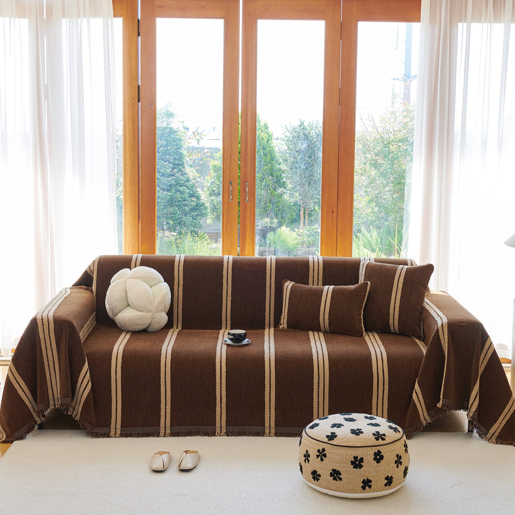 Textural Striped Chenille Sofa Covers, Boho Washable Decor Sofa Blankets Covers - Ornate Home