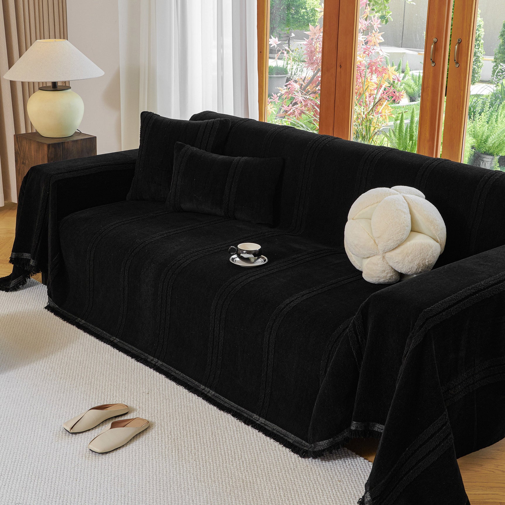 Textural Striped Chenille Sofa Covers, Boho Washable Decor Sofa Blankets Covers - Ornate Home