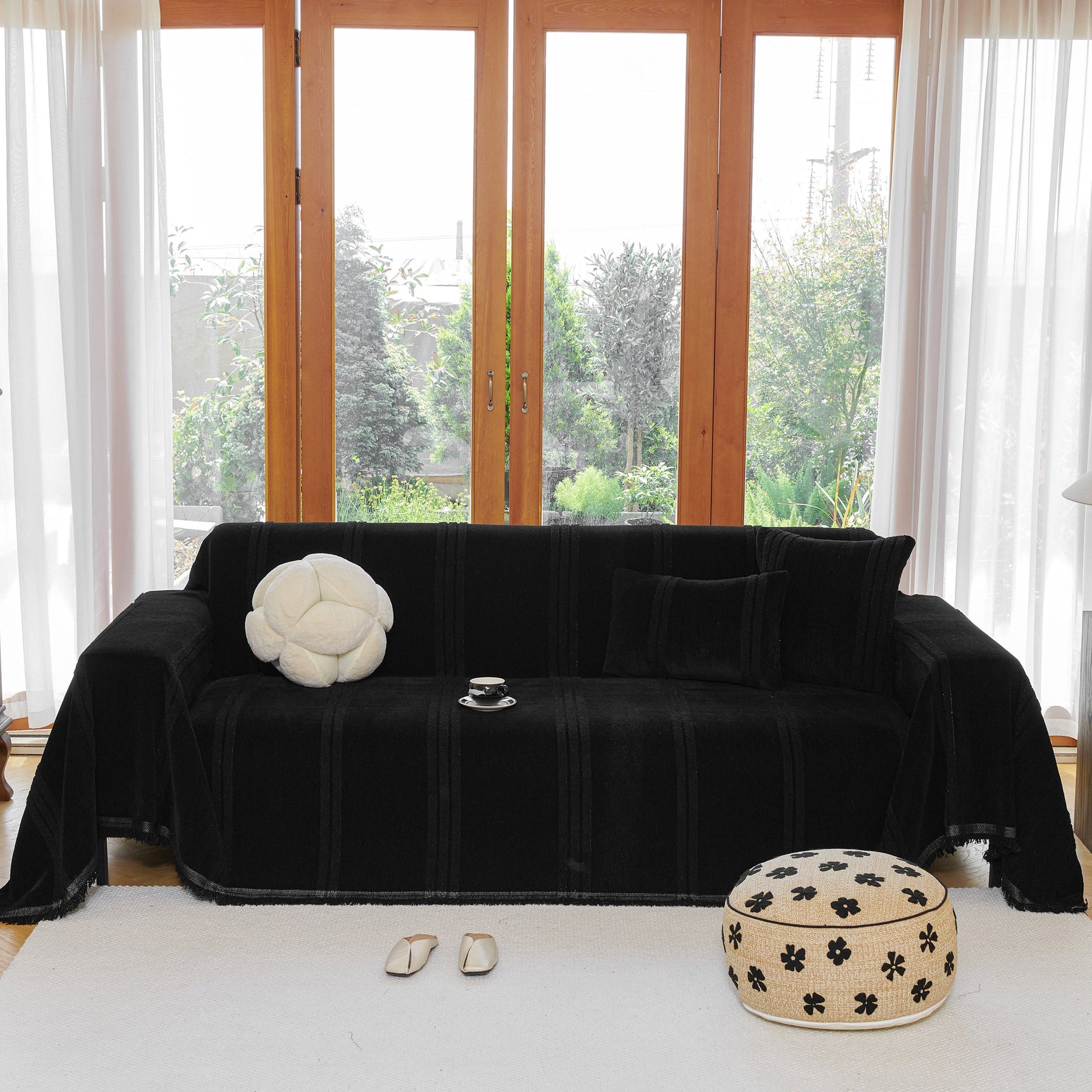 Textural Striped Chenille Sofa Covers, Boho Washable Decor Sofa Blankets Covers - Ornate Home