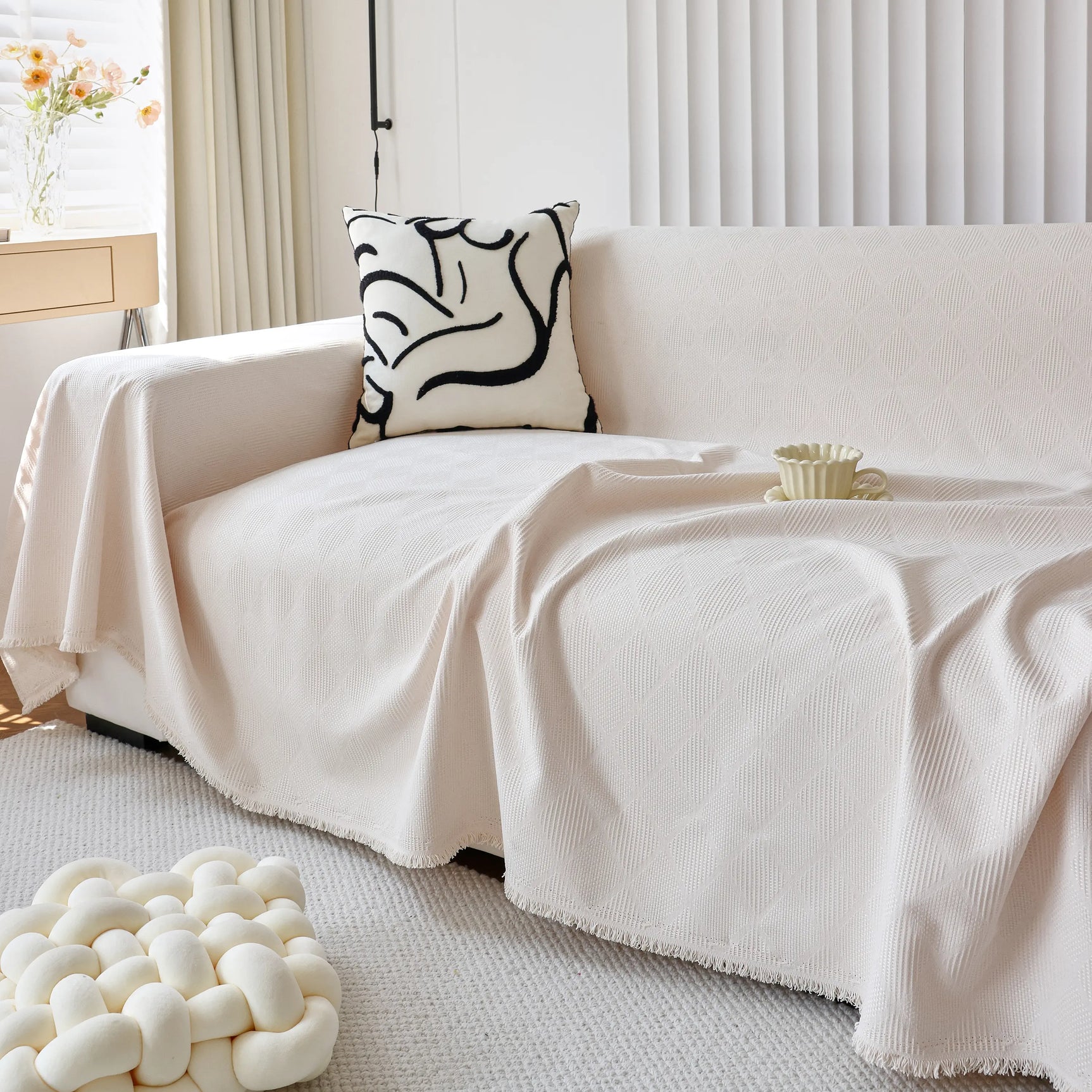 Textured Chenille Sofa Cover Throw, Soft Washable Couch Blanket Protector for Pets - Ornate Home