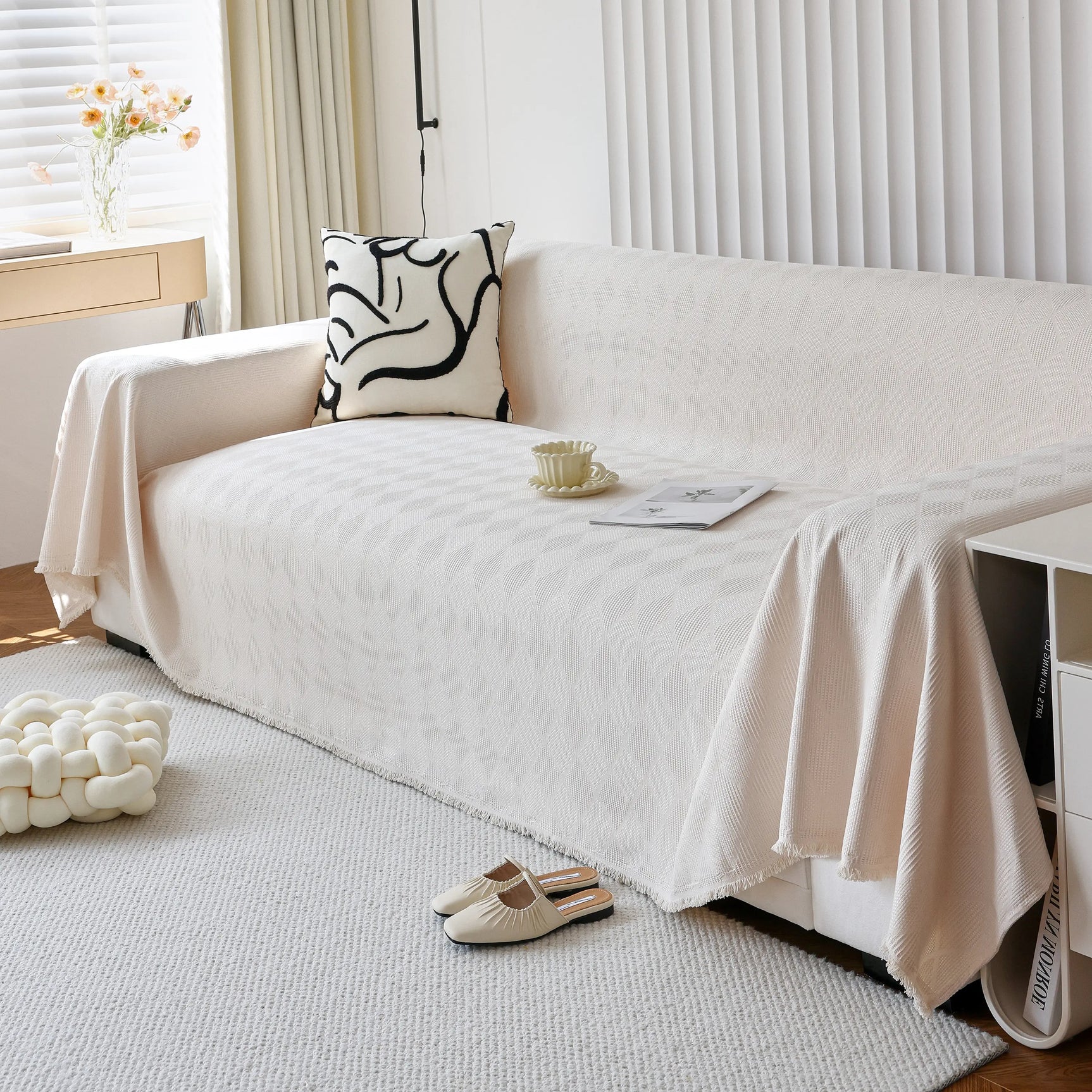 Textured Chenille Sofa Cover Throw, Soft Washable Couch Blanket Protector for Pets - Ornate Home