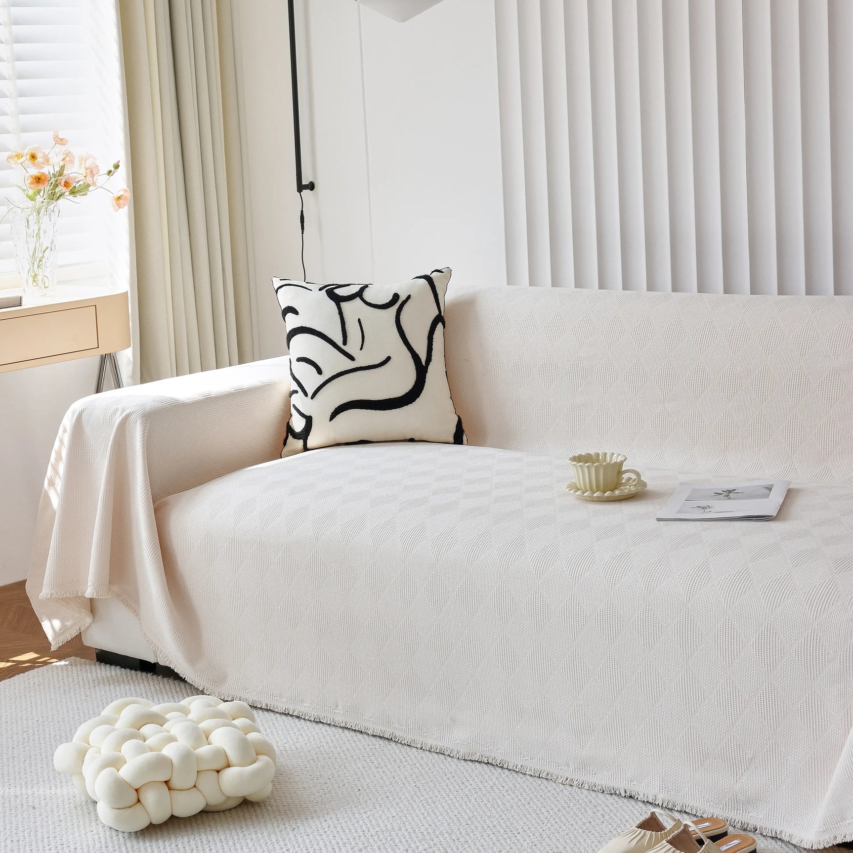 Textured Chenille Sofa Cover Throw, Soft Washable Couch Blanket Protector for Pets - Ornate Home