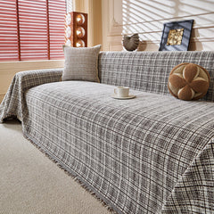 Textured Plaid Couch Throw Cover, Modern Decorative Sectional Furniture Covers - Ornate Home