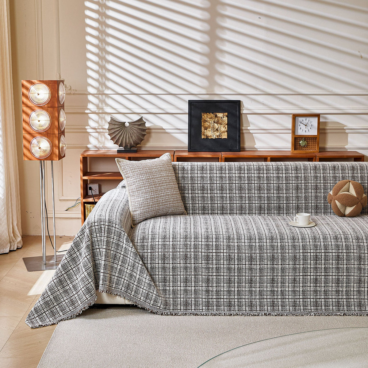 Textured Plaid Couch Throw Cover, Modern Decorative Sectional Furniture Covers - Ornate Home
