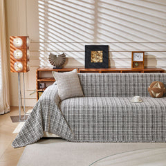 Textured Plaid Couch Throw Cover, Modern Decorative Sectional Furniture Covers - Ornate Home