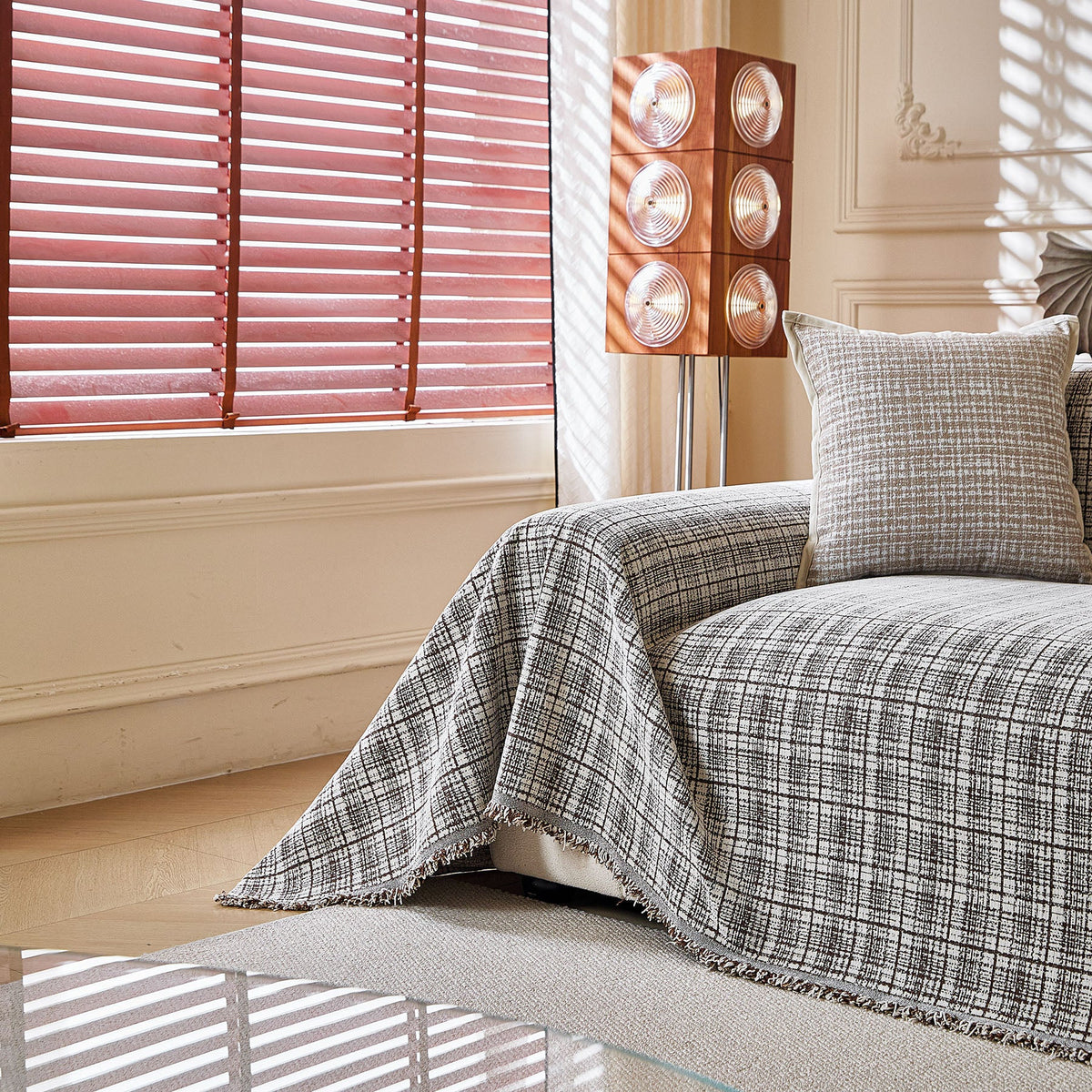 Textured Plaid Couch Throw Cover, Modern Decorative Sectional Furniture Covers - Ornate Home