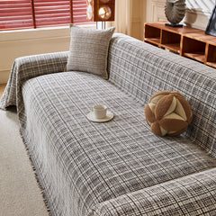 Textured Plaid Couch Throw Cover, Modern Decorative Sectional Furniture Covers - Ornate Home
