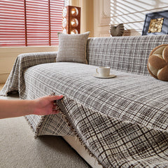 Textured Plaid Couch Throw Cover, Modern Decorative Sectional Furniture Covers - Ornate Home