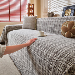 Textured Plaid Couch Throw Cover, Modern Decorative Sectional Furniture Covers - Ornate Home