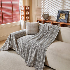 Textured Plaid Couch Throw Cover, Modern Decorative Sectional Furniture Covers - Ornate Home