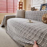 Textured Plaid Couch Throw Cover, Modern Decorative Sectional Furniture Covers - Ornate Home