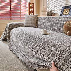 Textured Plaid Couch Throw Cover, Modern Decorative Sectional Furniture Covers - Ornate Home
