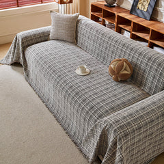 Textured Plaid Couch Throw Cover, Modern Decorative Sectional Furniture Covers - Ornate Home