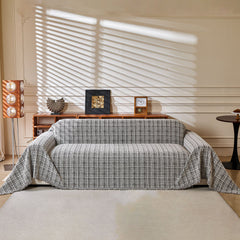Textured Plaid Couch Throw Cover, Modern Decorative Sectional Furniture Covers - Ornate Home